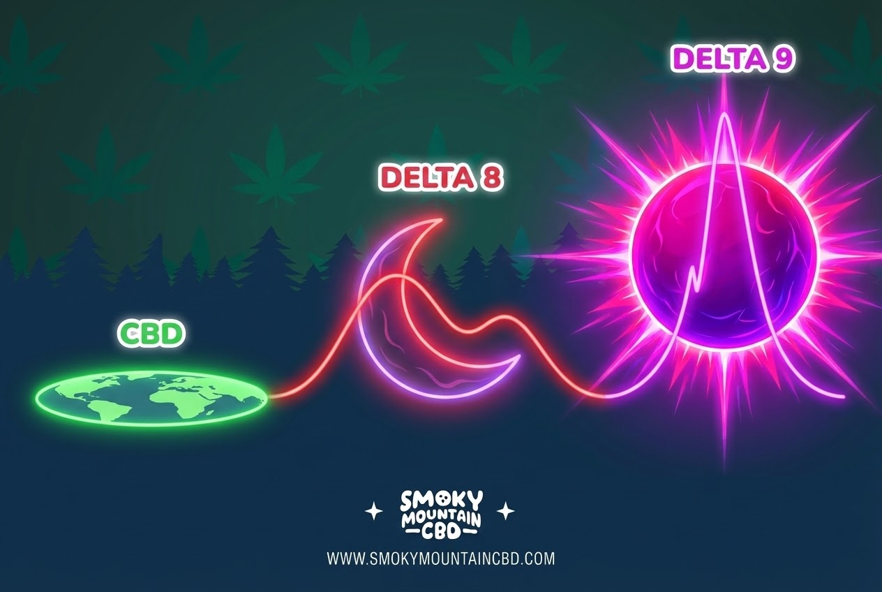 Comparative chart: Sun (Delta 9), Moon (Delta 8), Earth (CBD)